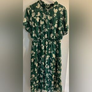 Lulus green floral sleeved midi-long dress sz L